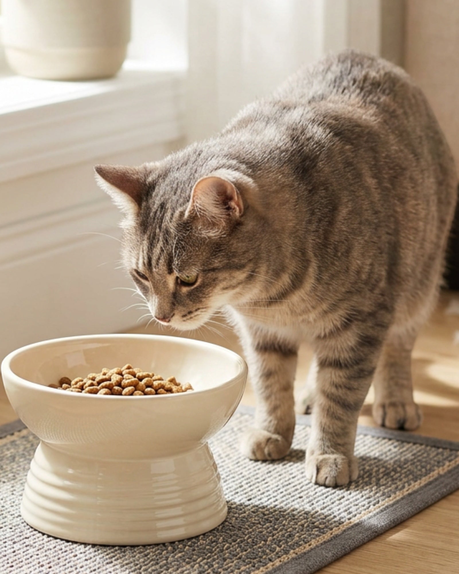 Zavn Ceramic Cat Bowl Cream 12 oz Raised Foot